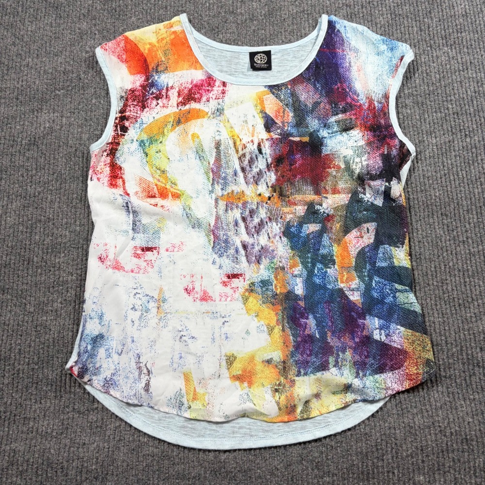 Bobeau Blouse Womens M Abstract Print Sleeveless Top Multi Color Made in USA